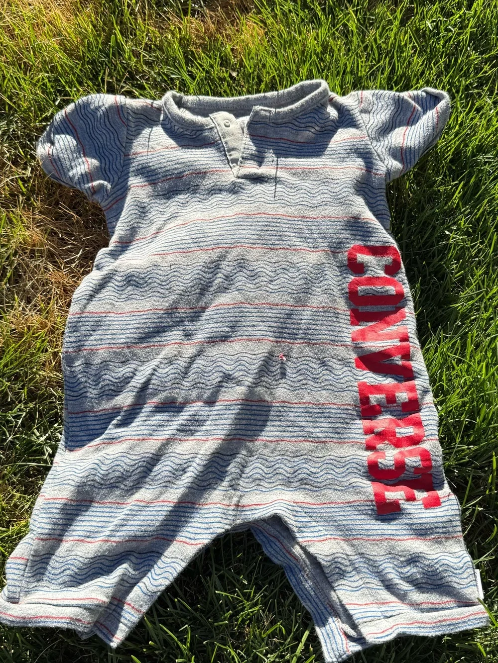 Converse Gray with Red Striped Baby One-Piece